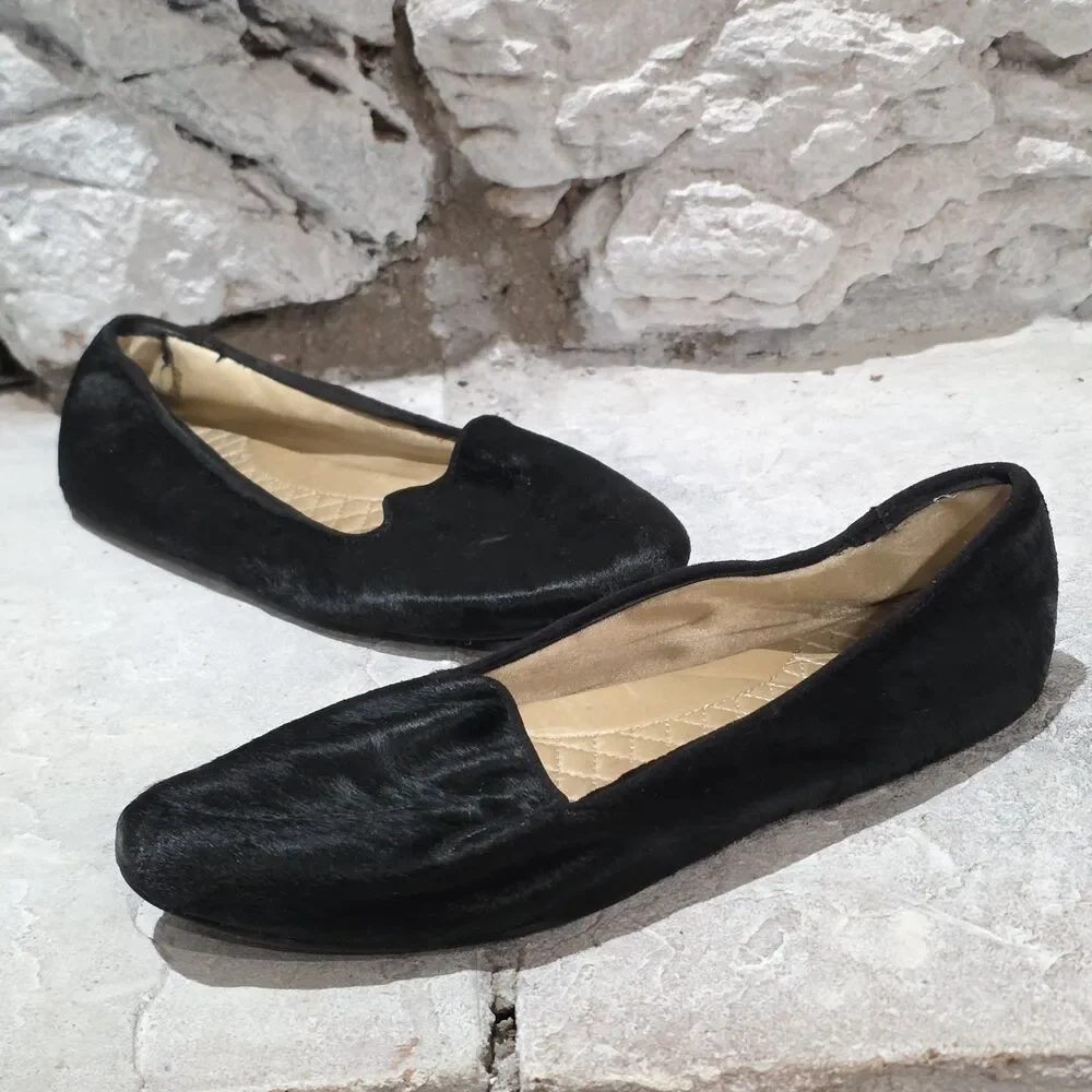 BIRDIES Suede Haircalf Upper Women's Loafer Flat Black Shoes Size 10